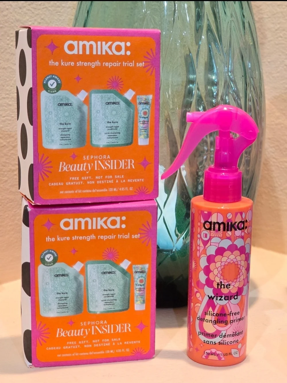 Amika The Kure Trial Set x2 + The Wizard Detangling Primer 5oz NEW